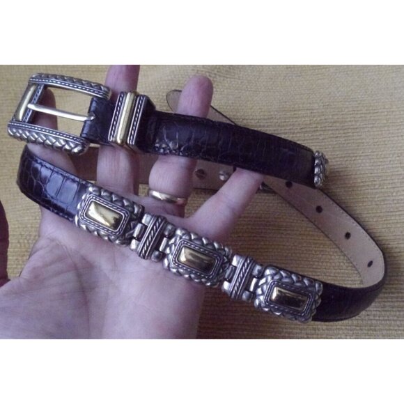 BRIGHTON Black Leather Croco Belt Silver & Gold Metal Accents Style 44203 Size S main image 11